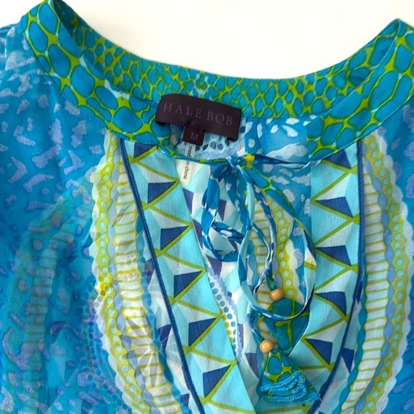 HALE BOB 100% Silk Aqua Blue Sheer Blouse Medium - Picture 5 of 8